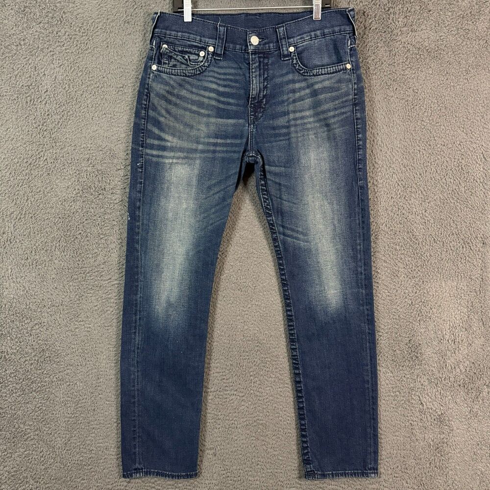 True Religion Jeans Mens 34x31 Blue Geno Relaxed Slim Fit Stretch Dark Wash
